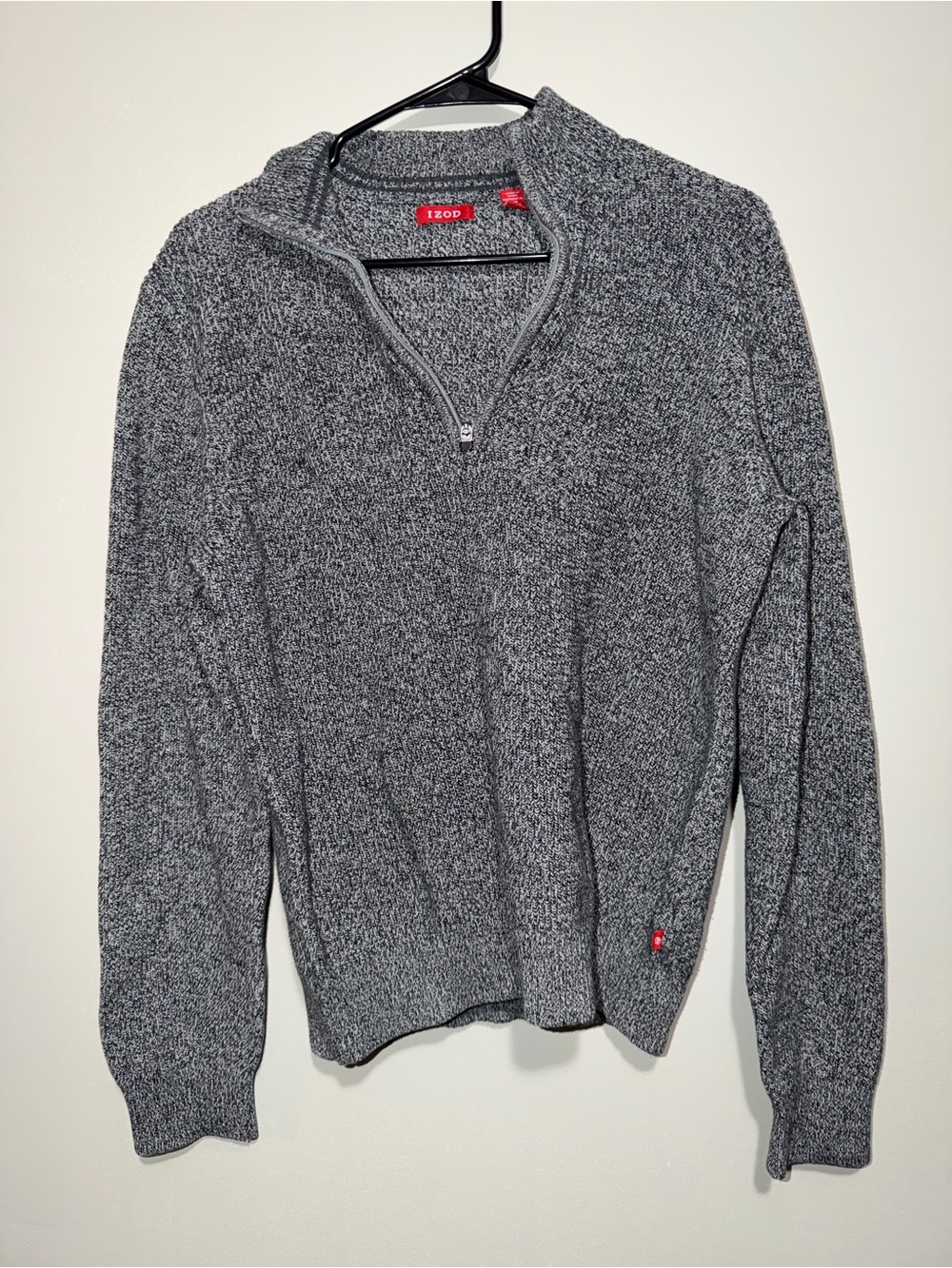 IZOD Quarter Zip Sweater Men’s Medium Gray Marled Knit Pullover
